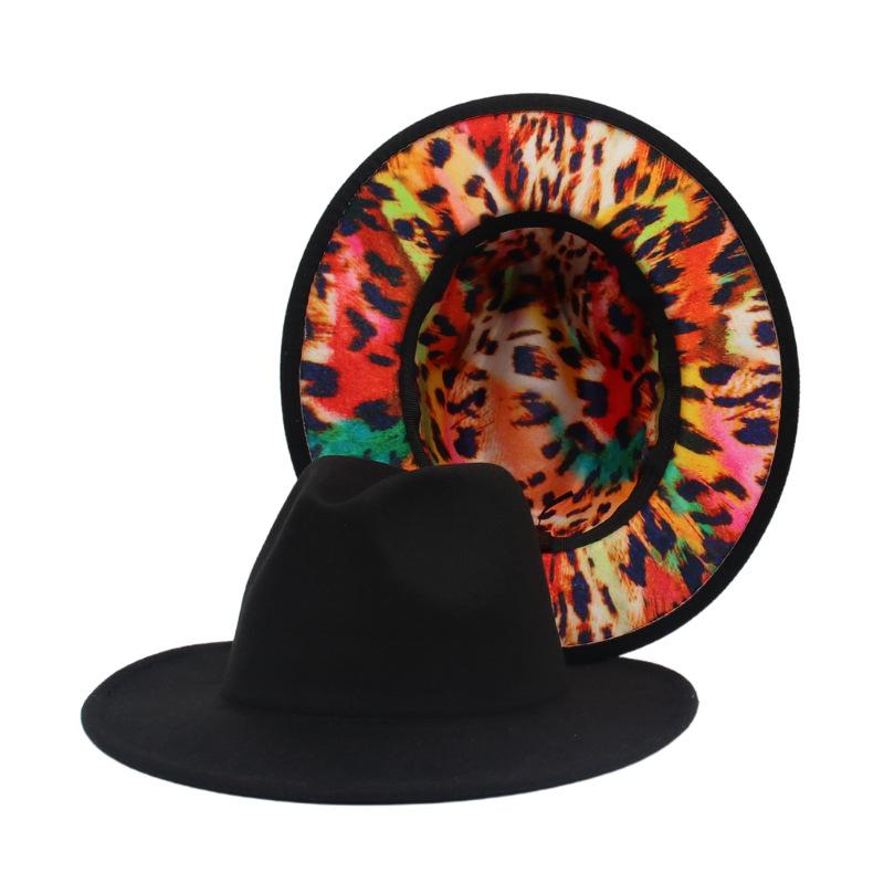 New Top Hat Outer Black Inner Pattern Double-Sided Jazz Hat Felt Hat Wholesale European And American Big Eaves Hat