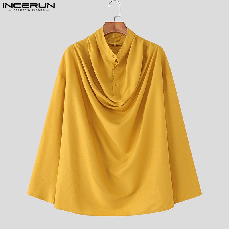 INCERUN Camicie Top Casual Larghe a Maniche Lunghe con Bottoni e Collo a Bavero da Uomo