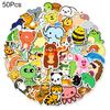 50Pcs Graffiti Sticker Waterproof Clear Printing DIY PVC Cute Cartoon Animal Pig Pattern Laptop Skateboard Decal Stationery Supplies