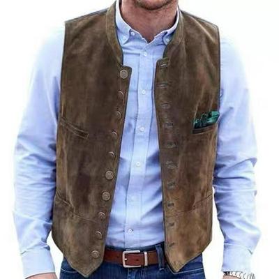 European & American Retro Suede Men's Vest with Multi-button Design - Casual British Style Jacket