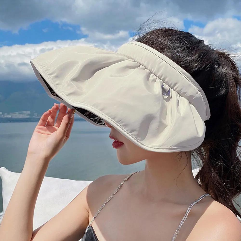 Cappello Estivo da Donna Vuoto Fascia Pieghevole Cappellino Ragazza Coreana Tesa Larga Protezione Solare Guscio Cappello Visiera Protezione UV da Spiaggia