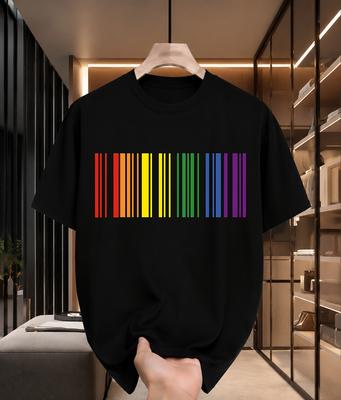 2026 New Arrival Pure Cotton Tshirt Creative Rainbow Barcode Print Crew Neck Unisex Casual Short Sleeve