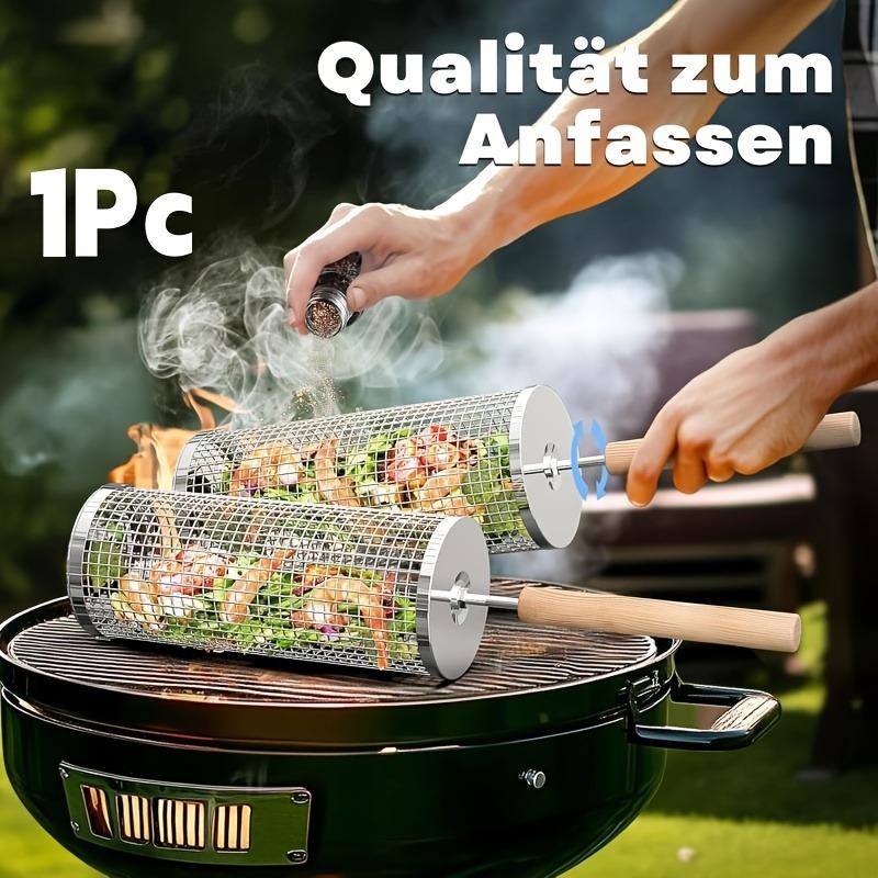 Detachable-handle Rolling Grill Basket Made of 304 Stainless Steel, Large Capacity. Ideal for Outdoor Barbecues, Garden Parties and Family Gatherings.