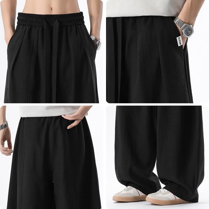 izzueit Men's Lightweight Curved Blade Wide-Leg Casual Pants