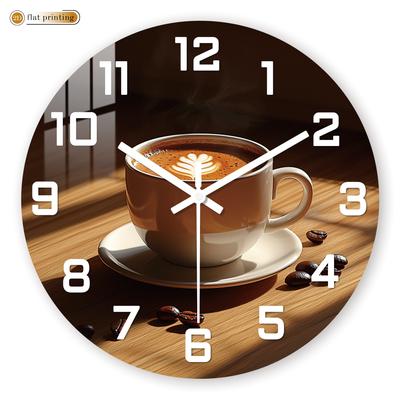 Kreatywny Zegar Ścienny z Motywem Filiżanki Kawy, Zegar Dekoracyjny z Latte Art do Kuchni i Kawiarni, Cichy Mechanizm Kwarcowy Wystrój Domu