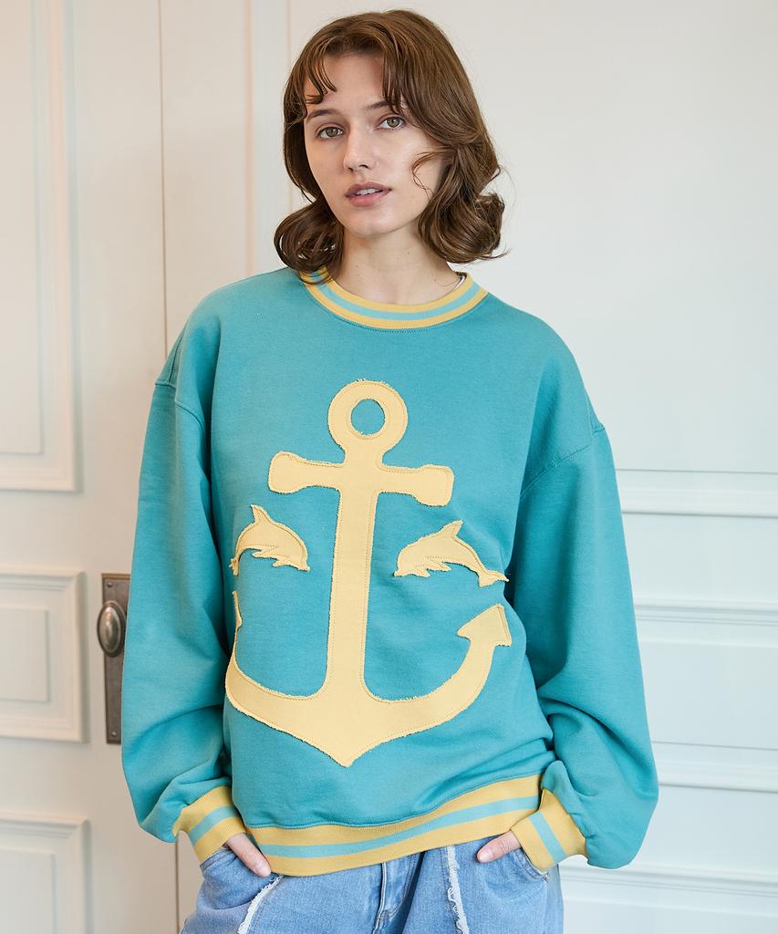 WAIKEI Marine Applique Vintage Sweatshirt Sky Blue