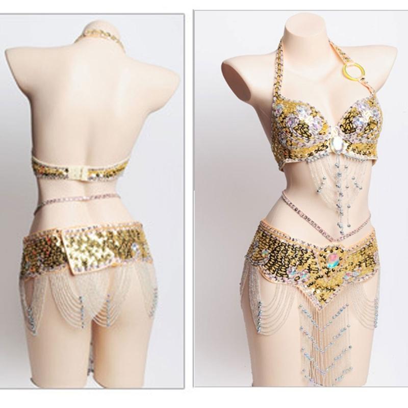 2Pieces Tribal Belly Dance Bra and Belt Belly Dancing Outfit Belly Dancer Costumes for Women