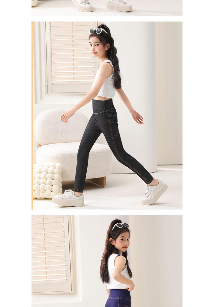 Stylische Mädchen Leggings im Slim Fit Look aus Imitation Denim für Frühling und Herbst: Elastische, Lange Hosen für Kinder