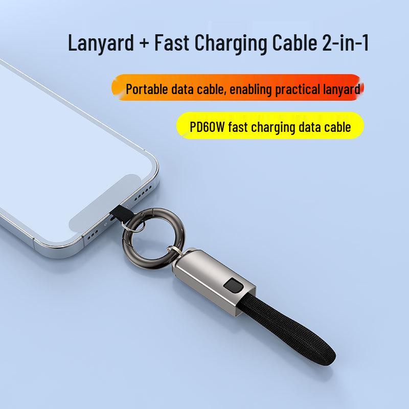 Zinc Alloy PD60W Fast Charging Keychain Cable for Apple iPhone & Huawei, Portable Lanyard Design