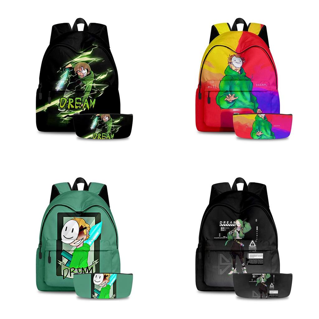 2pcs/set Dreamwastaken Dream Smp 3d Printed Backpack Schoolbag Pencil Bag For Men And Women