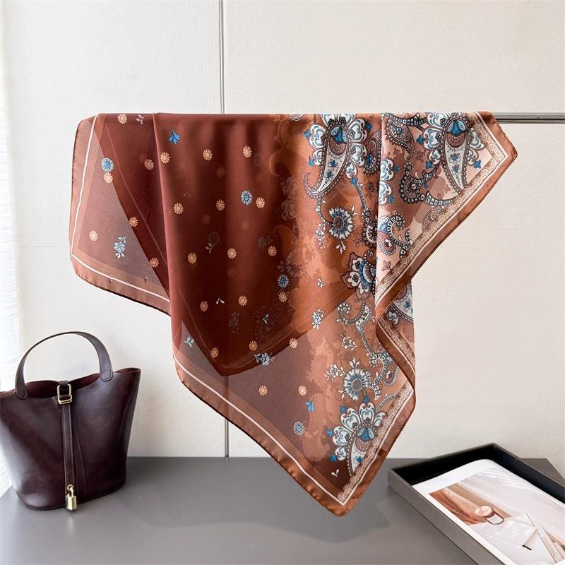 

Women Fashion Spring Summer Lady Printed Imitation Silk Scarf Elegant Shawl Versatile Square Neckerchief and Headscarf 66cm