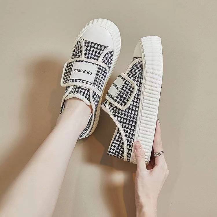 Women's Canvas Shoes New Summer Breathable Black Shoes All-Matching Working Two-Way Wear Half Slippers Lazy Shoes Slip-on
