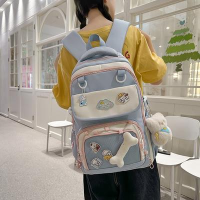 College Style Student Schoolbag Color Block Girl Multi-Pocket Large Capacity Backpack