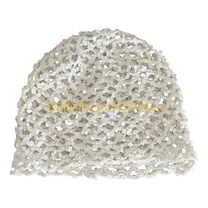 

49MD Trendy Sparkling Hat with Hollowout and Sequined Design For Women Casual Festival Occasion Gathering Photography Props белый