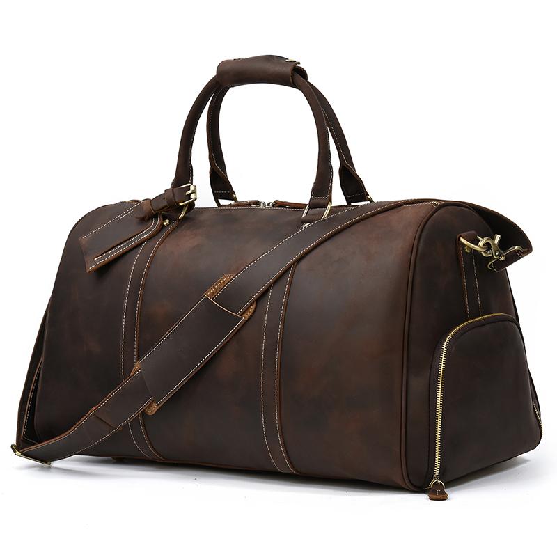Vintage Luxury Travel Handbags Top Grade Travel Bag With Suit Compartment Garment Genuine Leather Suit Bags For Mane MaleTravel