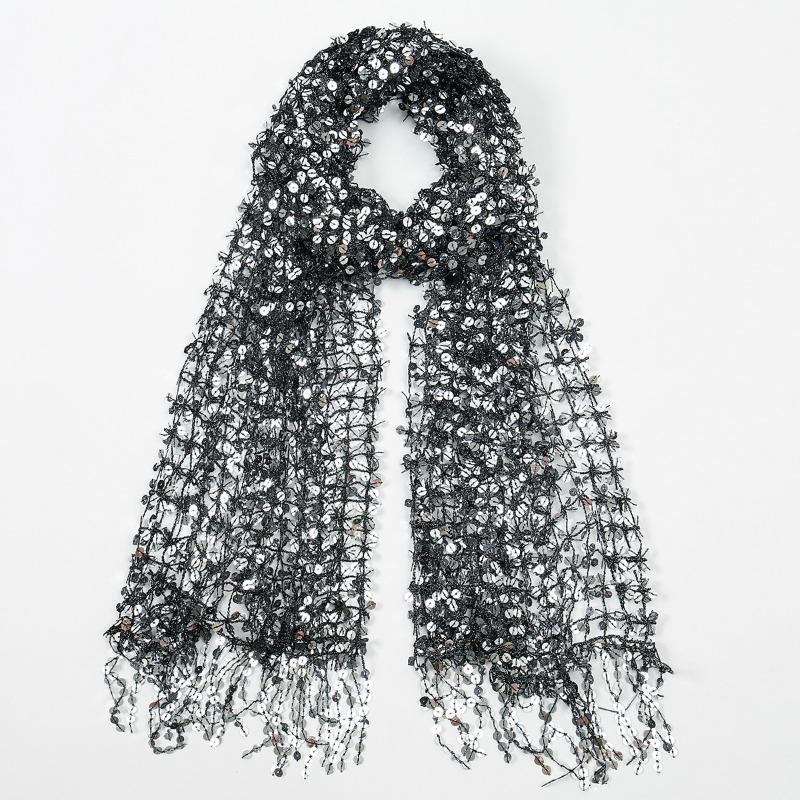 Meier Bestselling sequin tassel versatile long scarf - trendy decorative hollow-out shawl wrap 150*50cm