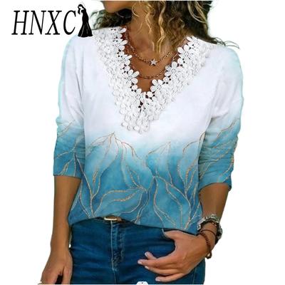 Women's Fashion Casual Summer Spring Floral Print Long Sleeve V-Neck Blouses & Shirts