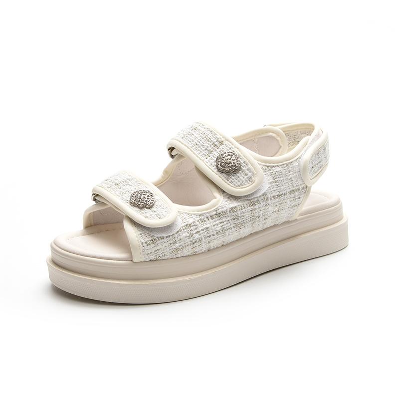 Flache Sandalen Sommer Damenschuhe Plateau Klettverschluss Mode Freizeitschuhe Student Kleiner Duft Römische Sandalen