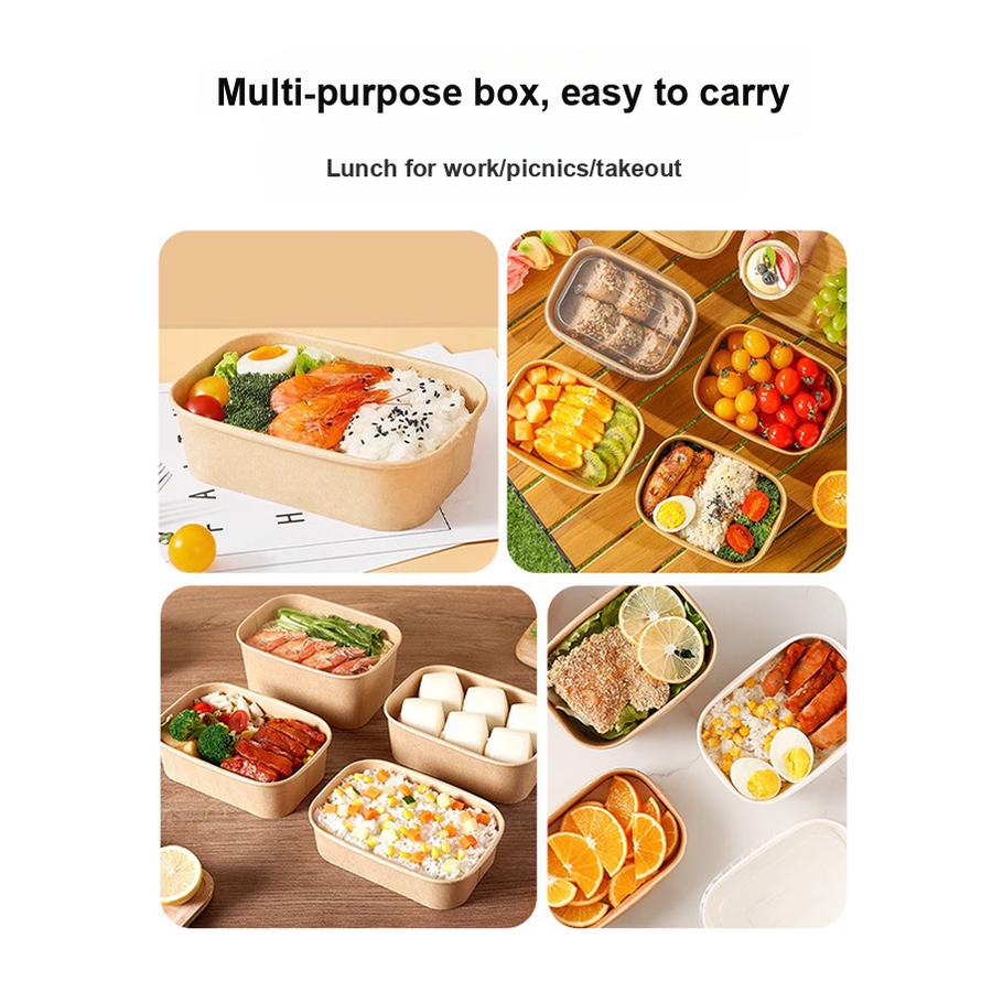 Disposable Paper Food Container for Camping Picnic, Square Takeout Bento Box with Microwave Safe Leak-Proof Bowl