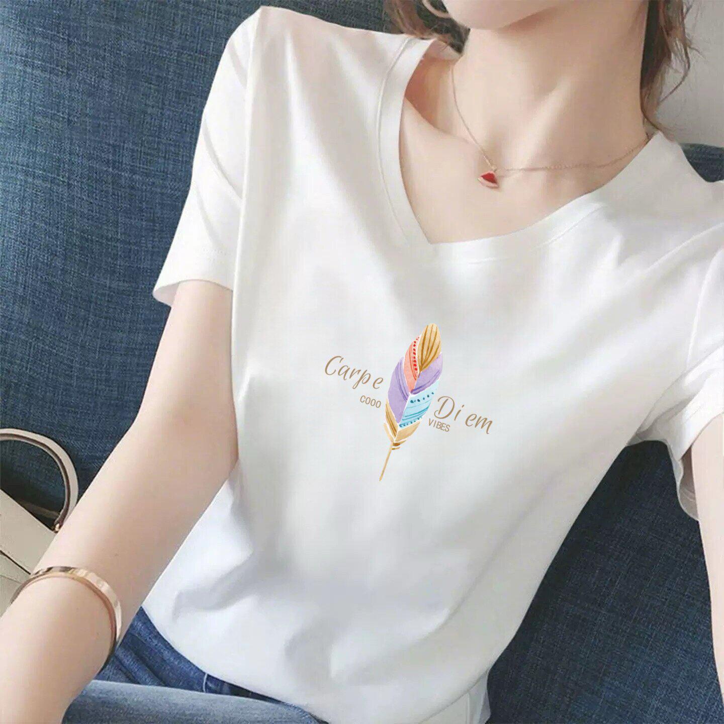 

Women s Cherry Blossom V-Neck Slimming T-Shirt - Short-Sleeve, Flattering, Age-Defying White Top 3XL