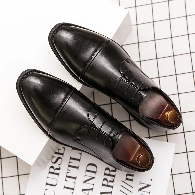 European Station Men  New Arrival Pointed Splice Casual Derby Leather Shoes Black Brown Sizes 38-48 Men Shoes