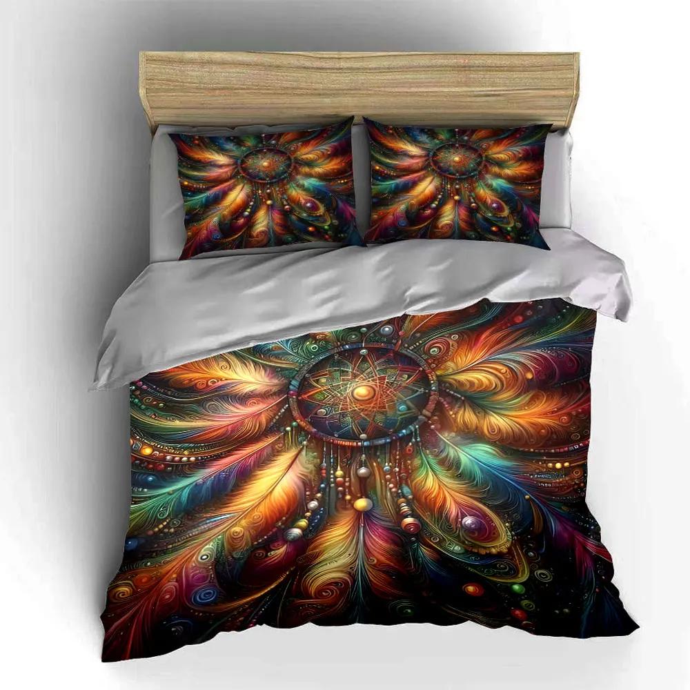 Colorful Bohemian Dreamcatcher Decor Set Bedding Set with 1 Duvet Cover 2 Pillowcases Single Double King Queen Gift