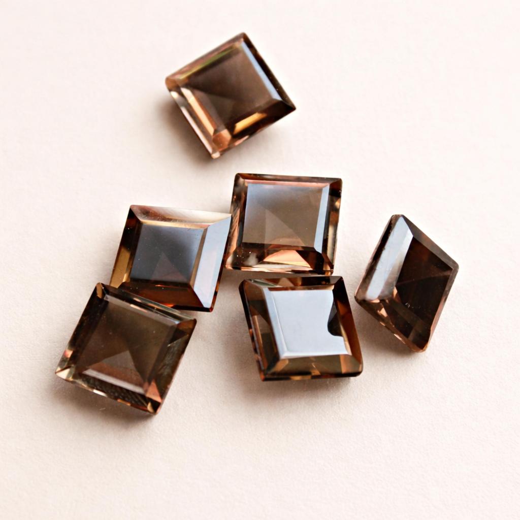 Smoky Quartz Square Cut Gemstones – Natural Brown Smoky Quartz Faceted Stones, Square Loose Gemstones for Jewelry Making