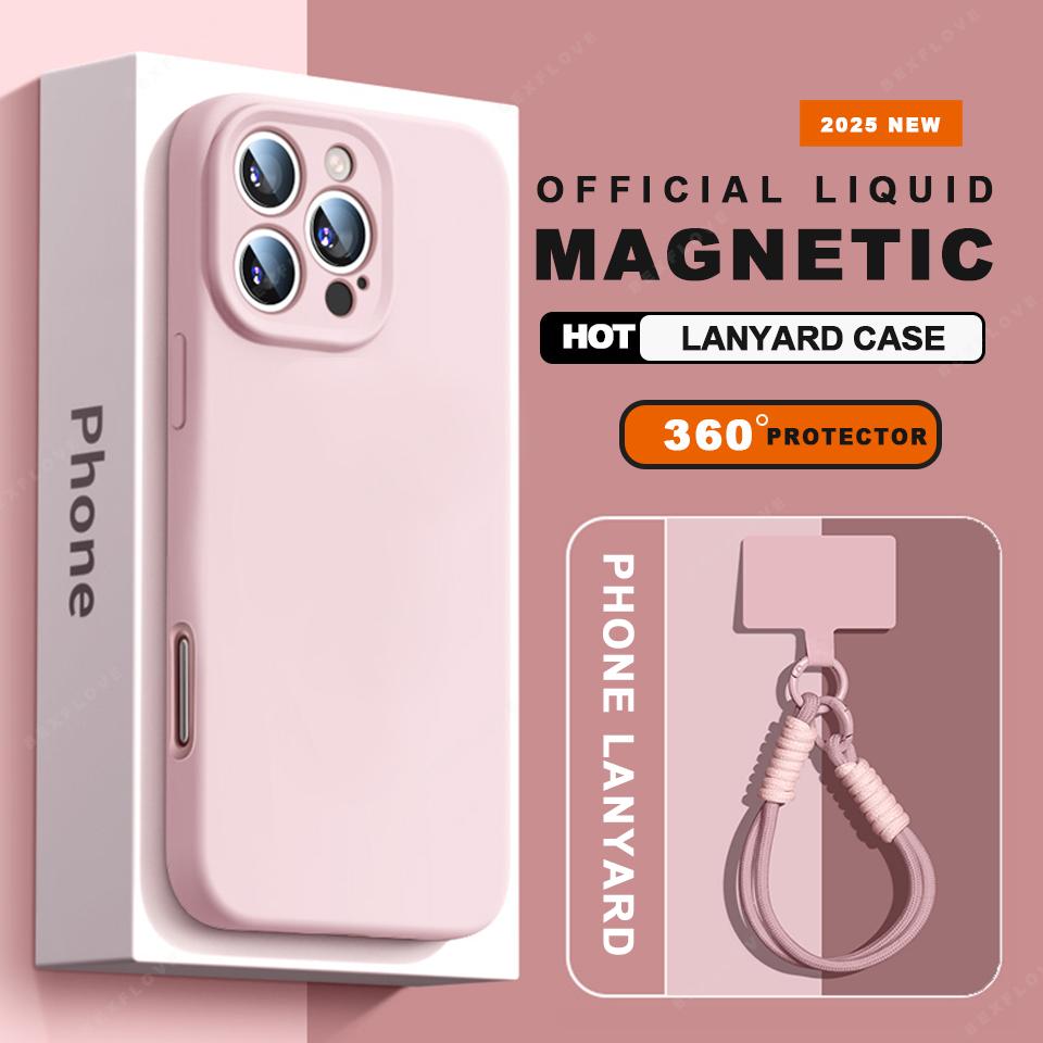

Lanyard Liquid Silicone Magnetic Phone Case For iPhone 16E 16 15 14 Plus 12 13 16 Pro Max Magsafe Wrist Strap Protector Cover For iPhone 13 Pro