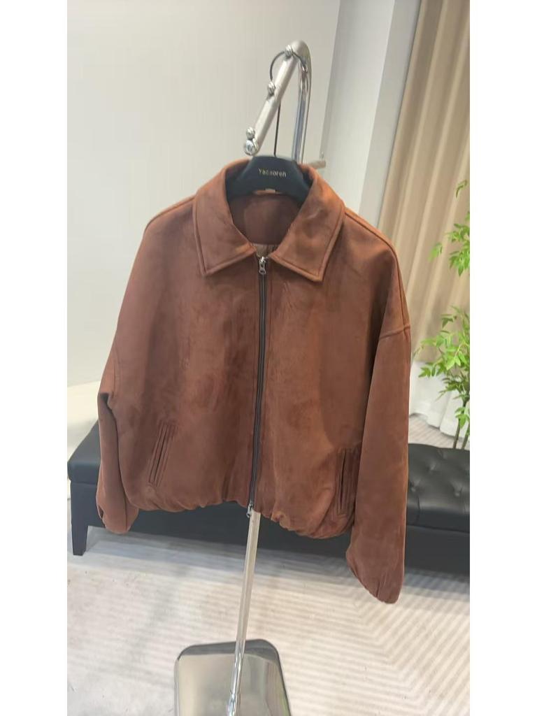 2024 Y2K Retro Braune Kurze Lockere Jacke für Damen - Frühling & Herbst Kollektion