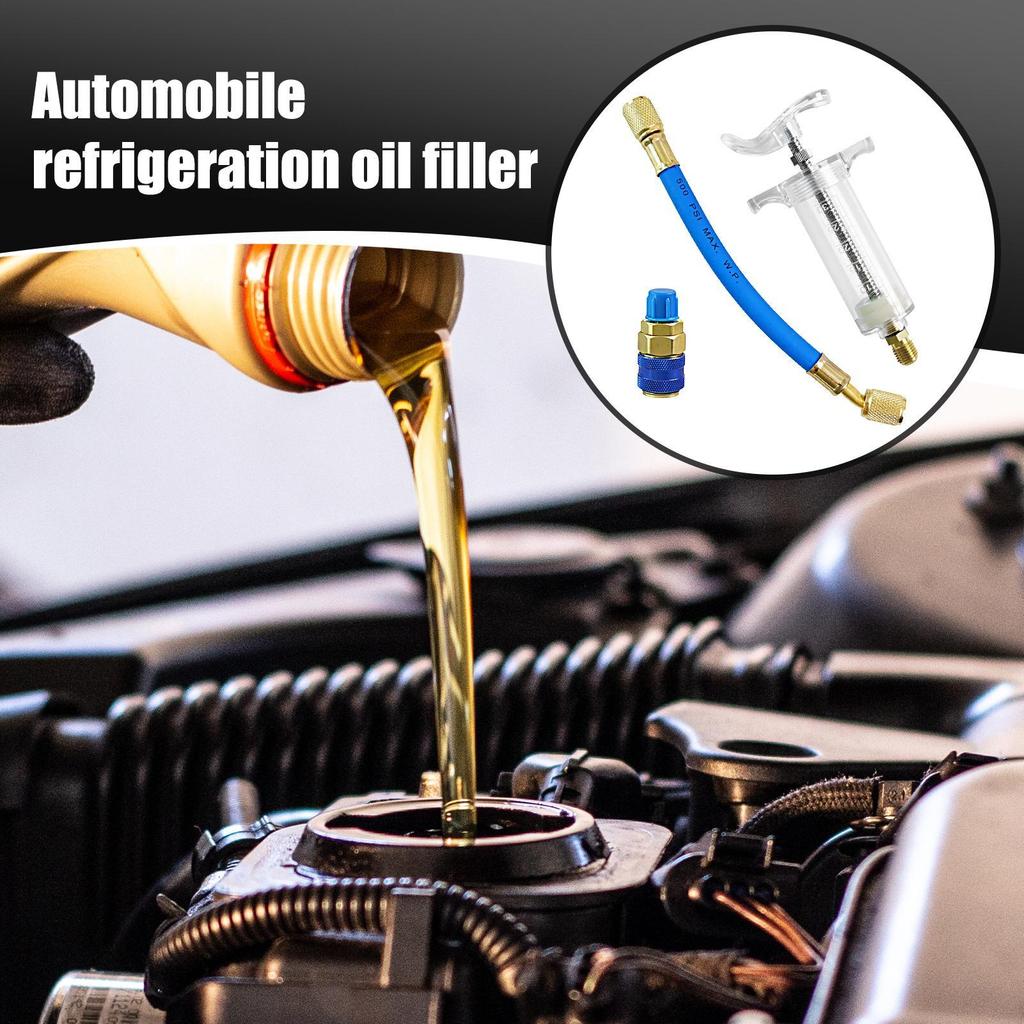Car A/C Oil/Dye Injector 1Oz With R134A Low Side Quick Coupler Adapter 1/4 Air Conditioning Oiler Injection Syringe Repair Tools