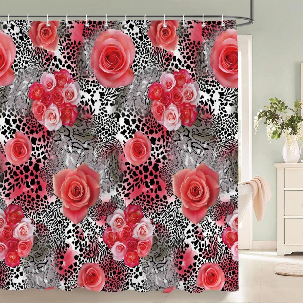 Beautiful Colorful Flower Floral Printed Shower Curtains Frabic Waterproof Polyester Decor Bath Curtain With Hooks 240X180Cm