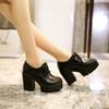Designers New Spring Autumn Women Black High top Heels Lacing Platform Pumps Chunky Heel Leather White Red Brown