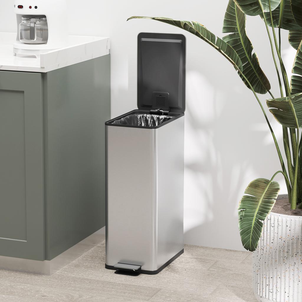 Trash Can 20L, Soft-Close Lid, Deodorant Compartment, Fingerprint-Proof, Stainless Steel, Silver