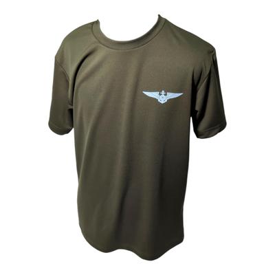 Fuji Uniforms Zelfverdedigingstroepen T-shirt (Linker borstvleugelmerk) JMSDF Militaire Luchtvaart Embleem Vleugelmerk Droog 100% Polyester (ODxSLV, LL)