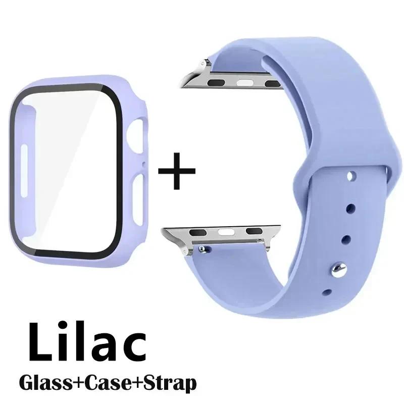 Glass+Case+Strap for Apple Watch Band 42mm 44mm 41mm 40mm 38mm 45mm 49mm Screen Protectors for Apple IWatch Series 8 7 6 SE 5 4