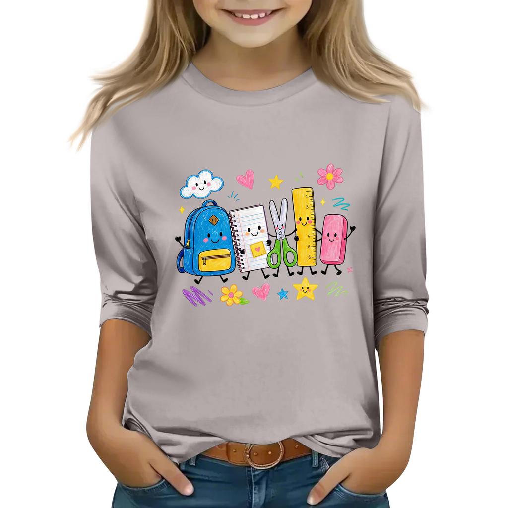 Kids Casual Printed Round Neck 3/4 Sleeve Top for Back to School