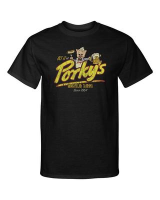 Hol es dir bei Porkys 1954 Distressed Altes Lustiges Grafik-T-Shirt aus den 1980ern