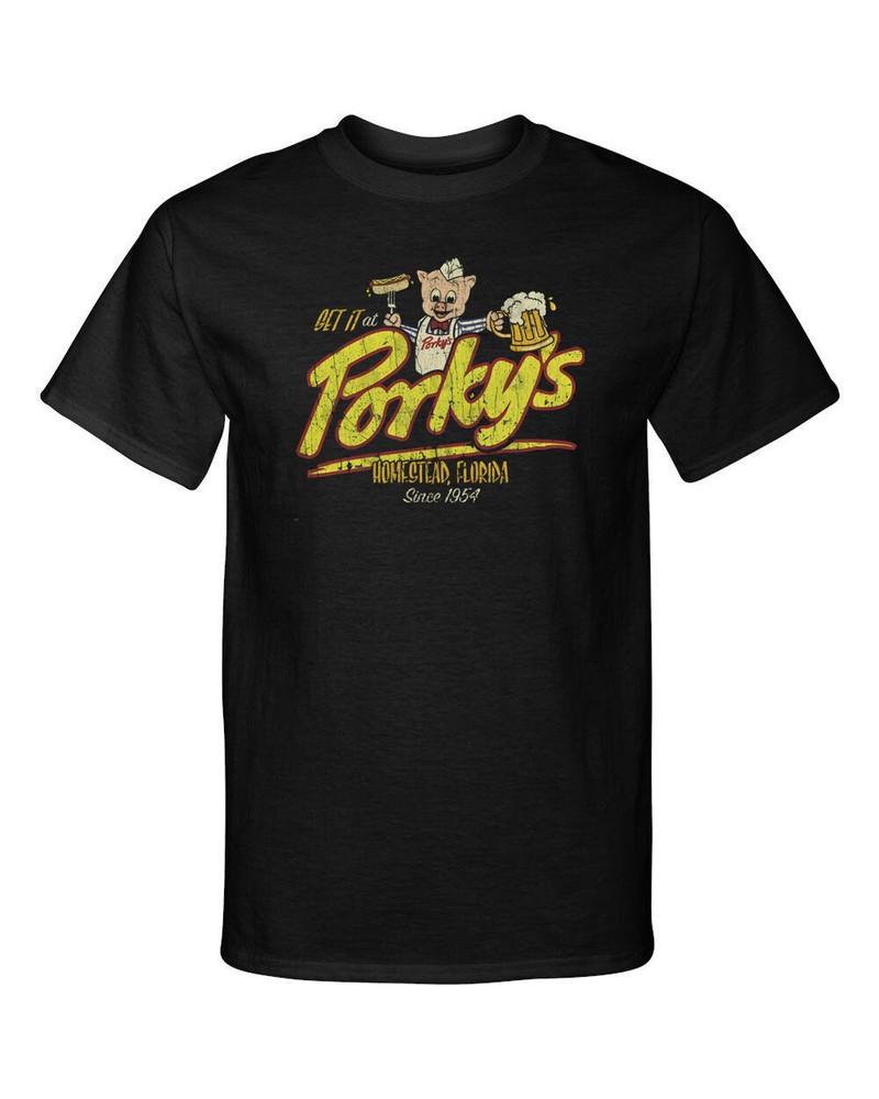Get It At Porkys 1954 Distressed Old 1980s Funny Graphic Tee Shirt S