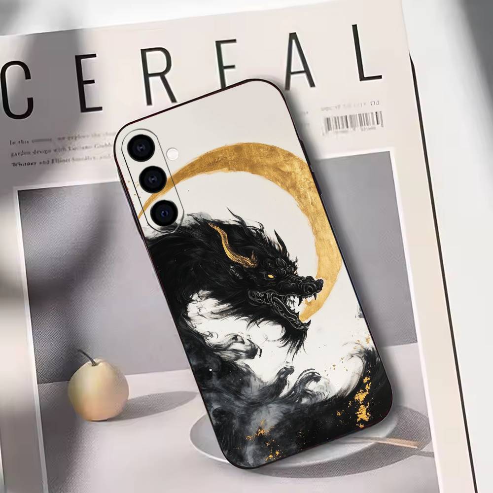 Mythical Beast Dragon Tiger Art  Phone Case For Samsung Galaxy A73,A72,A71,A70,A53,A52,A51,Soft Silicone Black Cover