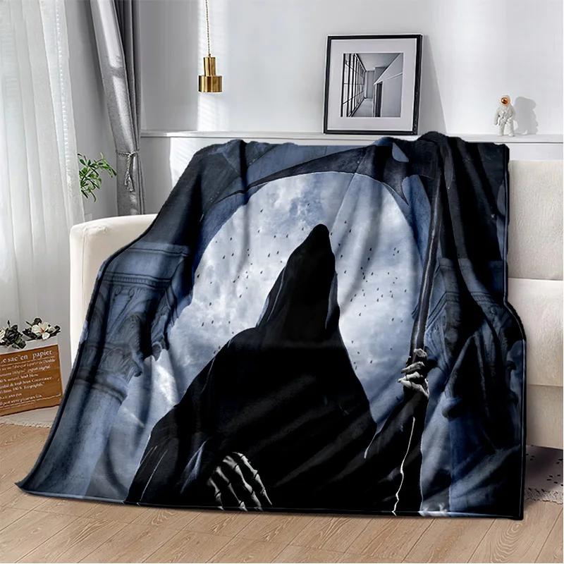 D Grim Reaper Skull Gothic Soft Plush Flannel Throw Blanket for Bedroom Living Room Sofa Picnic Kids