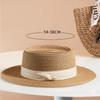 Flat top straw hat British retro top hat Shade sunscreen beach hat Travel seaside women's French woven sun hat