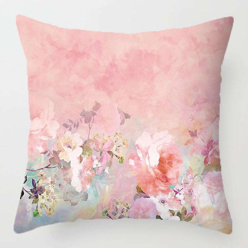 Colored Flower Pattern Series Throw Pillow Cover With Short Plush Print For Living Room Sofa Decoration Cushion Cover