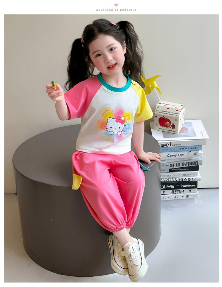 Girls' Summer Set 2026 New Fashionable Children's Short Sleeved Girl Baby Summer Dress Cat Leisure Summer