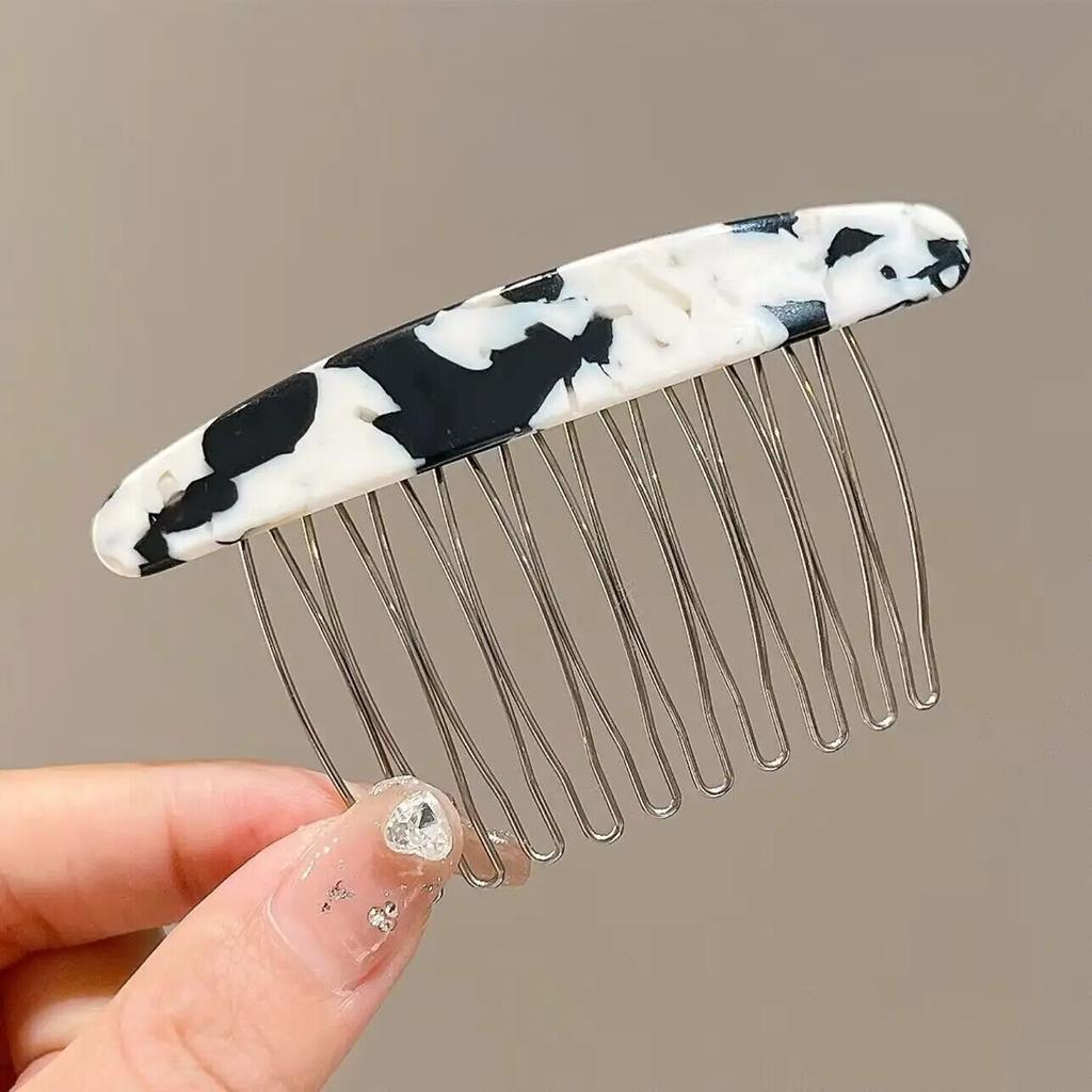 Exquisite Acetate Print Checkered Hair Comb Hairpin Vintage Side Hair Clip Hairgrip Fashion Hair Accessories For Women Headdress