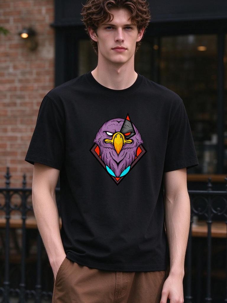 Unisex T-shirt Cool Eagle Print Casual Comfy Short Sleeve Top Daily Wear