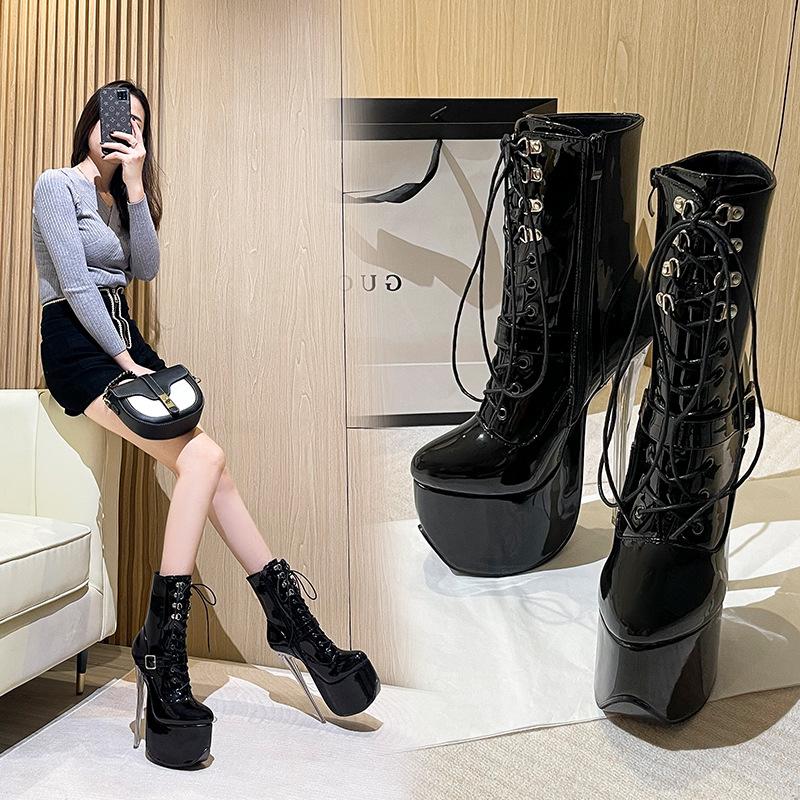European and American Fashion High Heels Women s 19cm High Heeled Ankle Boots Crystal Short Tube Transparent Fashion Boots 35