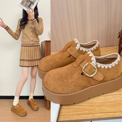 Muffin Thick-soled All-inclusive Boken Shoes Women's Shoes 2025 New Autumn Explosion Heightening Loafer Single Shoes Suede Doudou Shoes