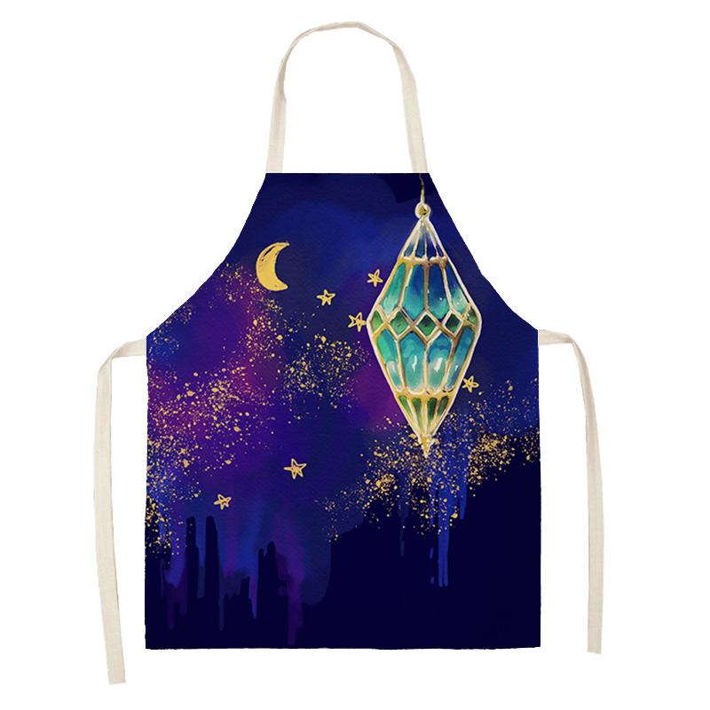 Cooking Baking Apron Eid Mubarak Mosque Printed Bib Muslim Ramadan Karim Kitchen Apron Women Star Crescent Moon Decoration