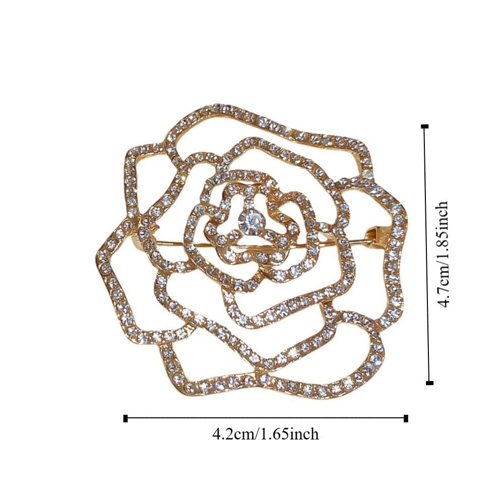 Badge Hollow Camellia Brooch Korean Style Rhinestone Brooch Temperament Suit Collar Pin  Decoration