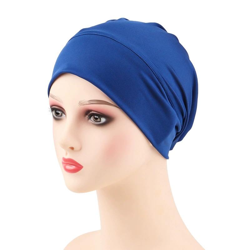 Women Stretch Beanie Chemo Cotton Hair Turban Hat Double-layer Soft Satin Lining Crinkled Hijab Inner Hijab Caps